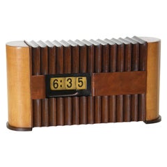 Art Deco Telometer Mechanical Digital Clock with Fluted Wood Case