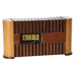 Vintage Art Deco Telometer Mechanical Digital Clock with Fluted Wood Case