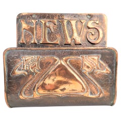 Antique Arts & Crafts Styled Hammered Brass Newspaper or Magazine Rack or Holder