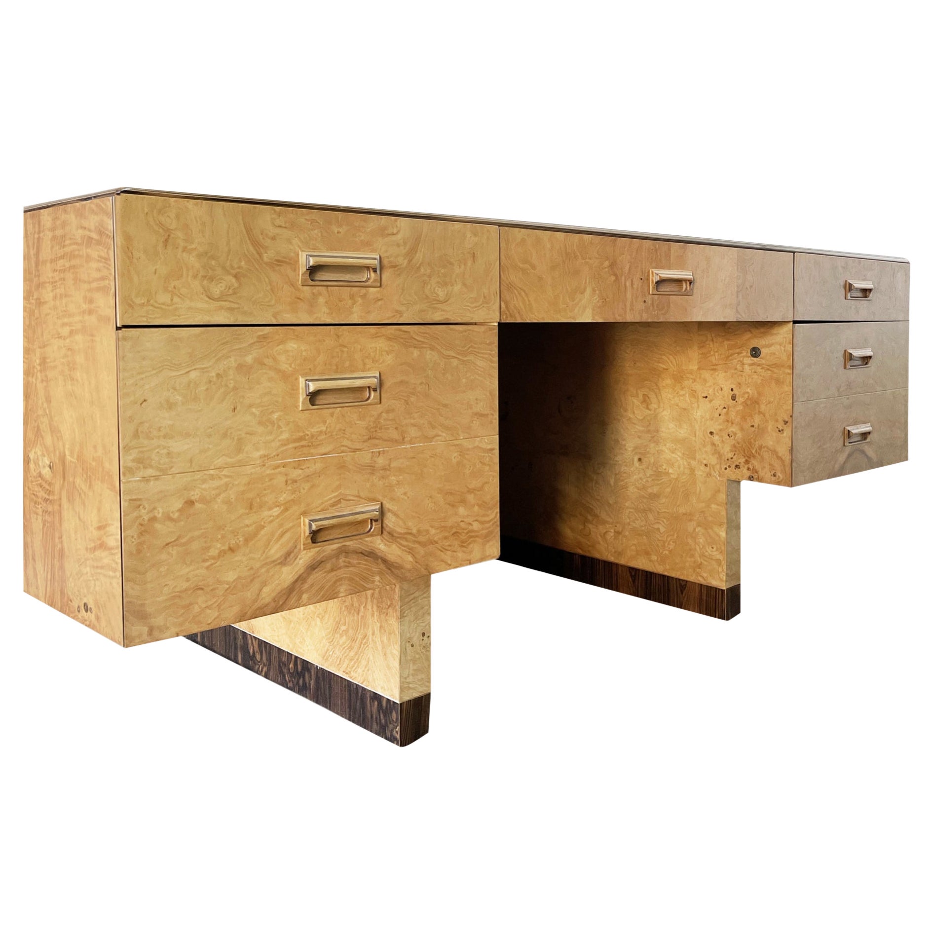 Henredon Burled Olive Wood Executive Desk For Sale