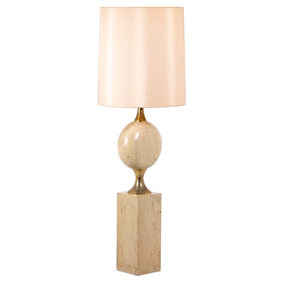 Philippe Barbier, Lamp in Travertine, 1970's For Sale