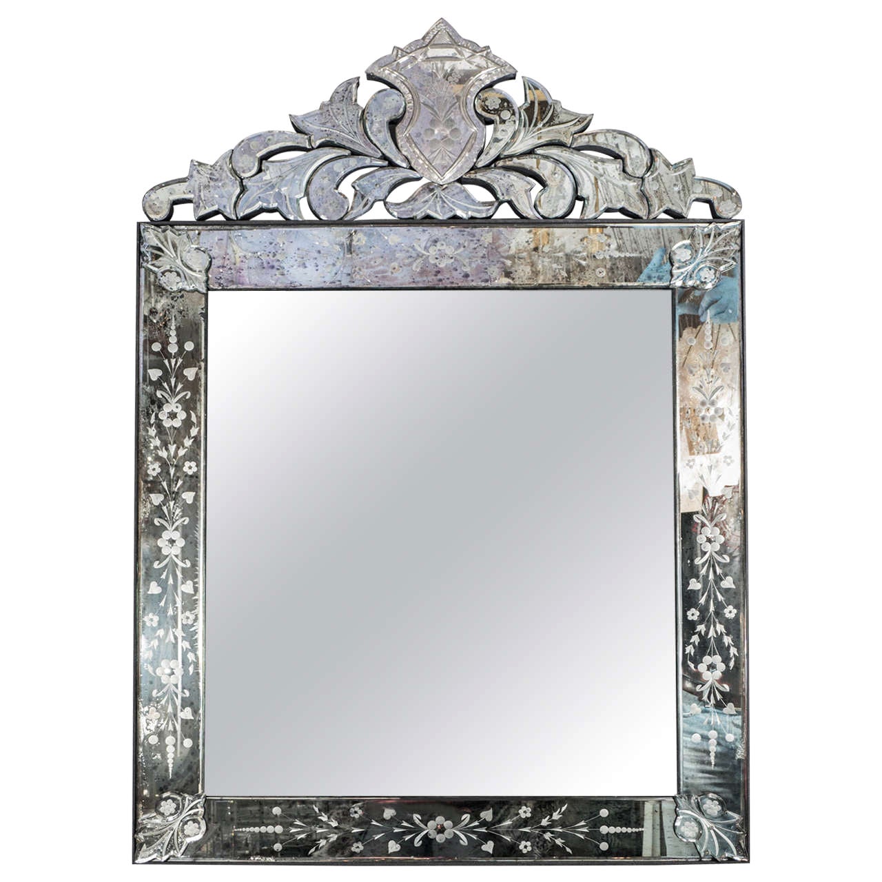 Vintage Elegant Venetian Style Crown Top Mirror For Sale