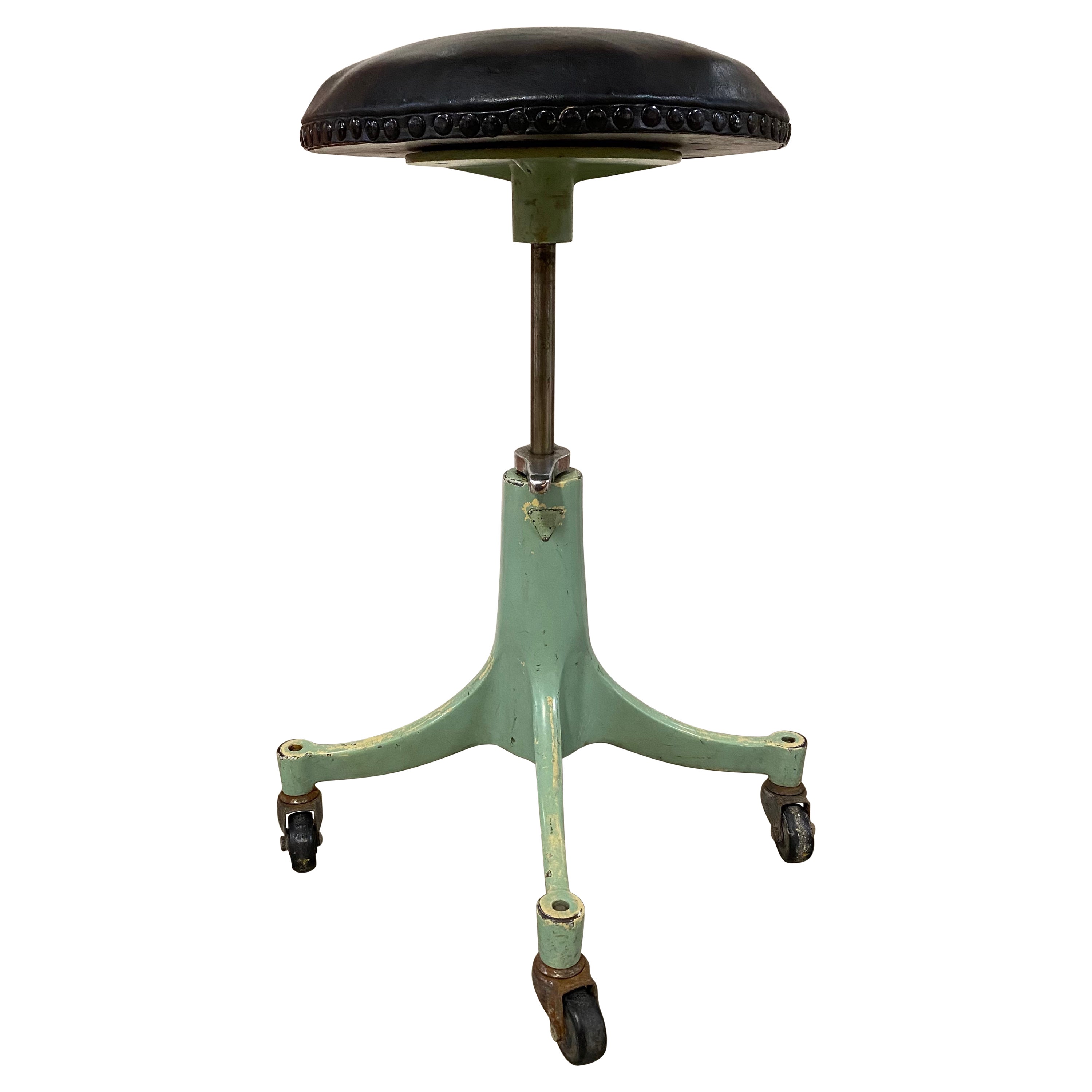 Bausch & Lomb Vintage Green Metal Counter Height Stool
