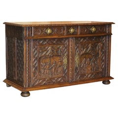 Antique Carved Circa 1800 Continental Oak Sideboard Beautiful Military Panels