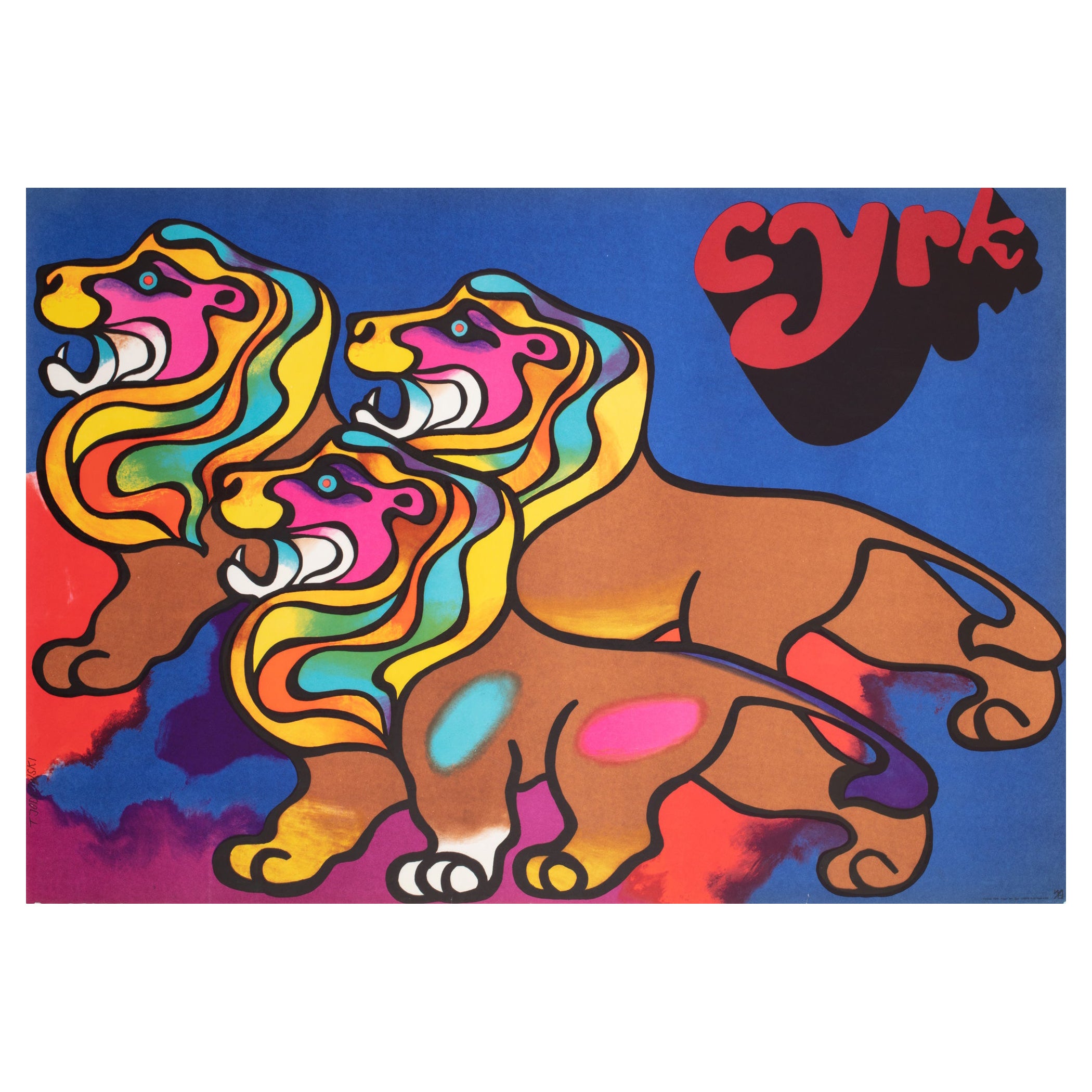 Cyrk Polish Circus Poster 3 Lions 1970, Jodlowski