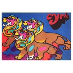 Vintage Cyrk Polish Circus Poster 3 Lions 1970, Jodlowski