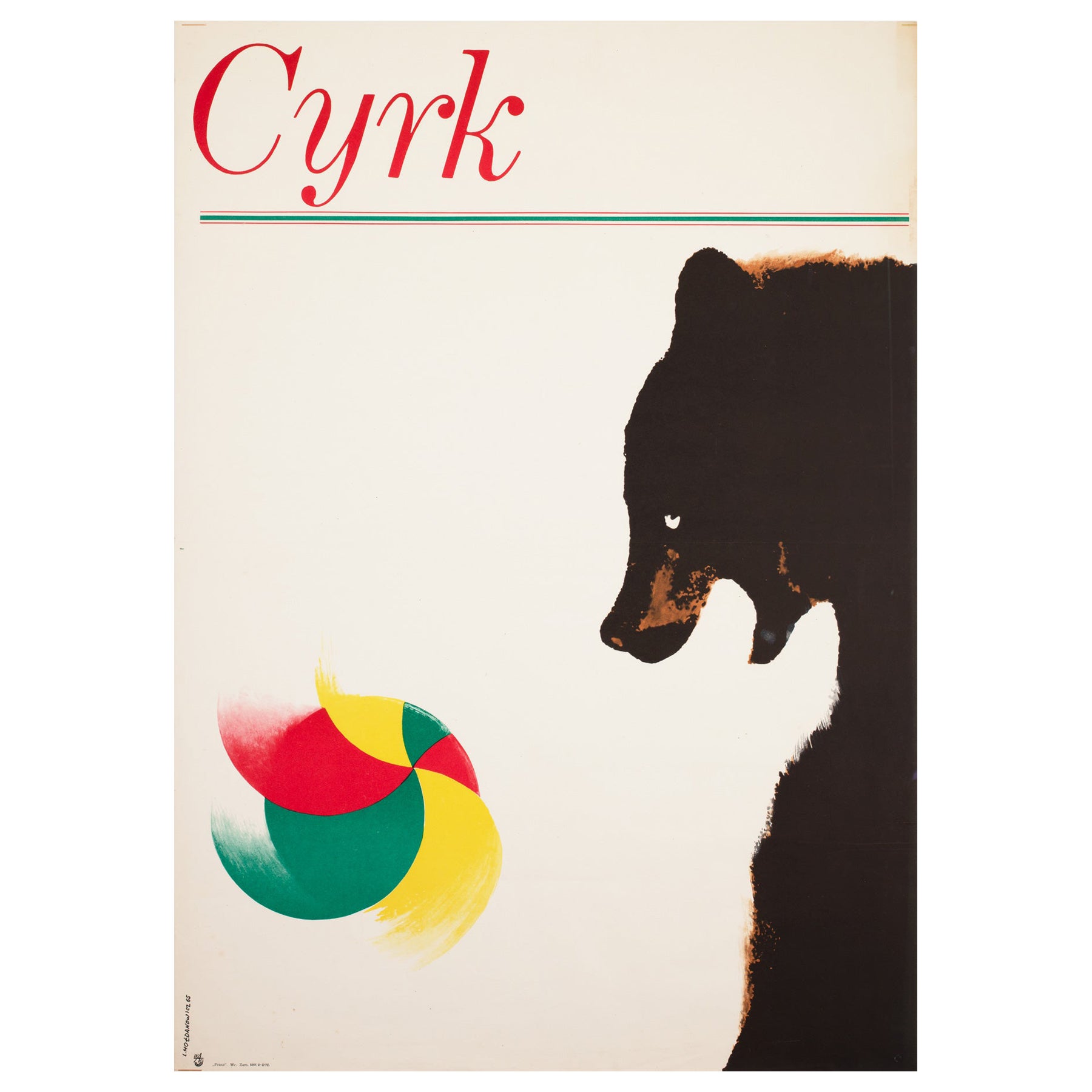 Cyrk Polish Circus Poster Bear with Ball 1965, Holdanowicz For Sale