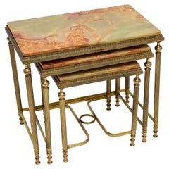 Antique French Brass & Onyx Nest of Tables