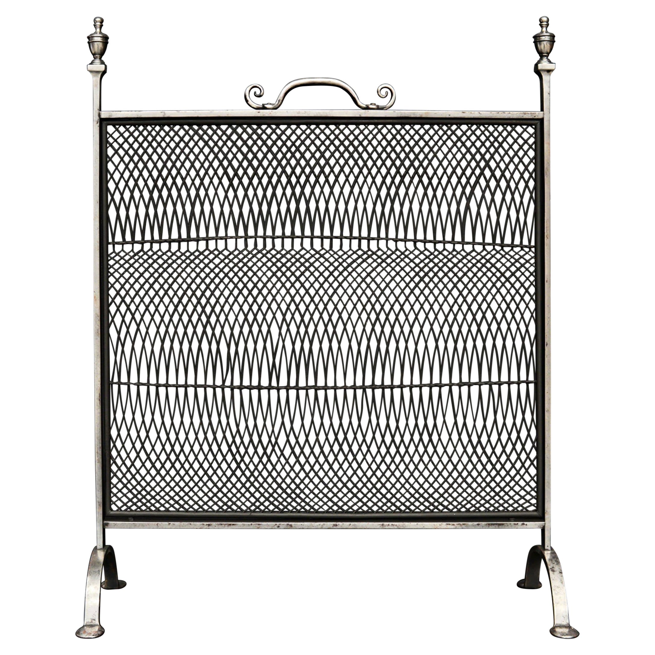 Classical Firescreen with Polished Steel Frame For Sale