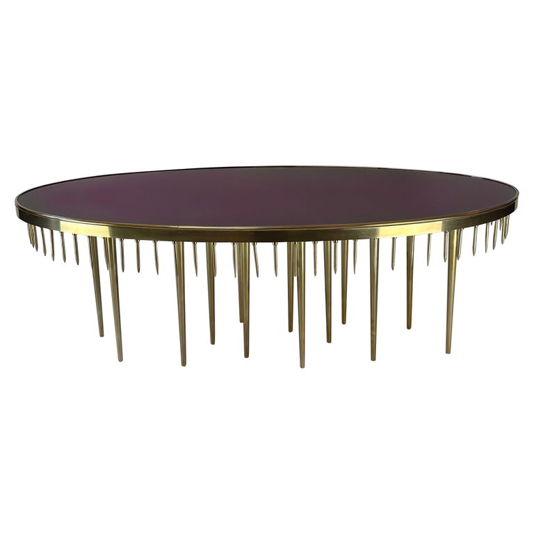 Late 20th Century Italian Oval Coffee Table w/ Brown Glass Top and