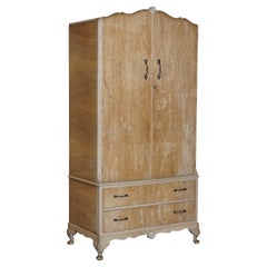 Circa 1930's Bleached Burr Walnut Double Wardrobe Drawers to the Base Part Suite