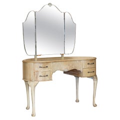 Circa 1930's Bleached Walnut Dressing Table with Tri Fold Mirrors Part of Suite