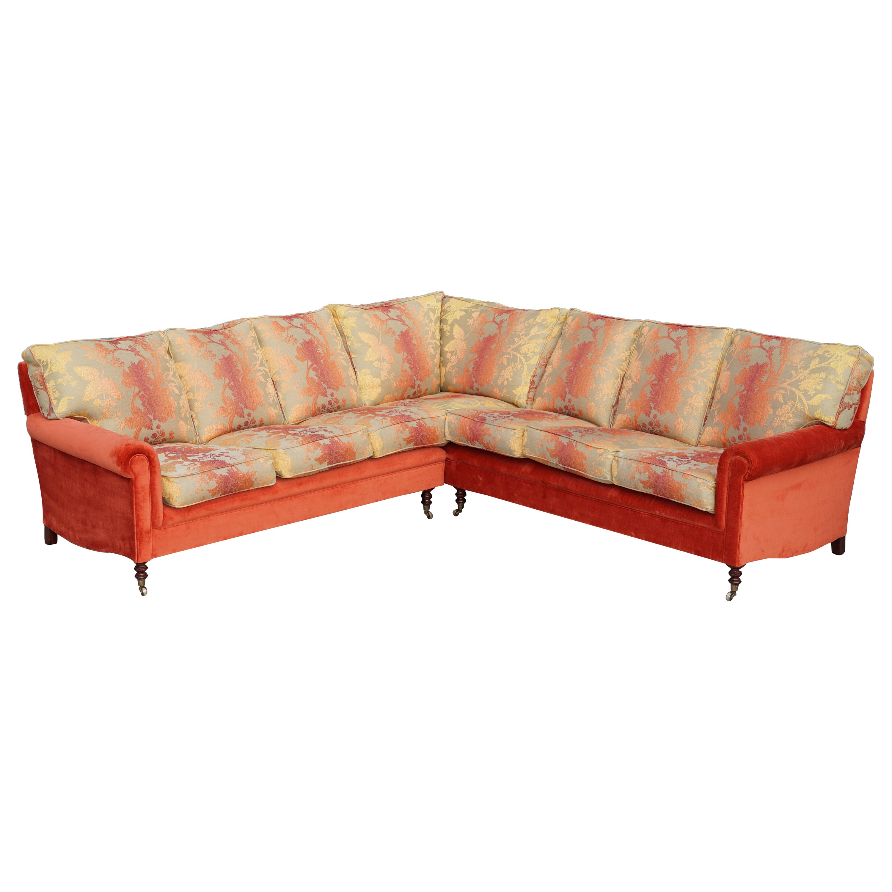 Großes Ecksofa mit 7 Ebenen von George Smith und floraler Velourspolsterung, George Smith im Angebot