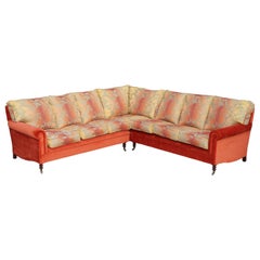 Retro George Smith Signature Large 7 Seater Corner Sofa with Velour Floral Upholstery