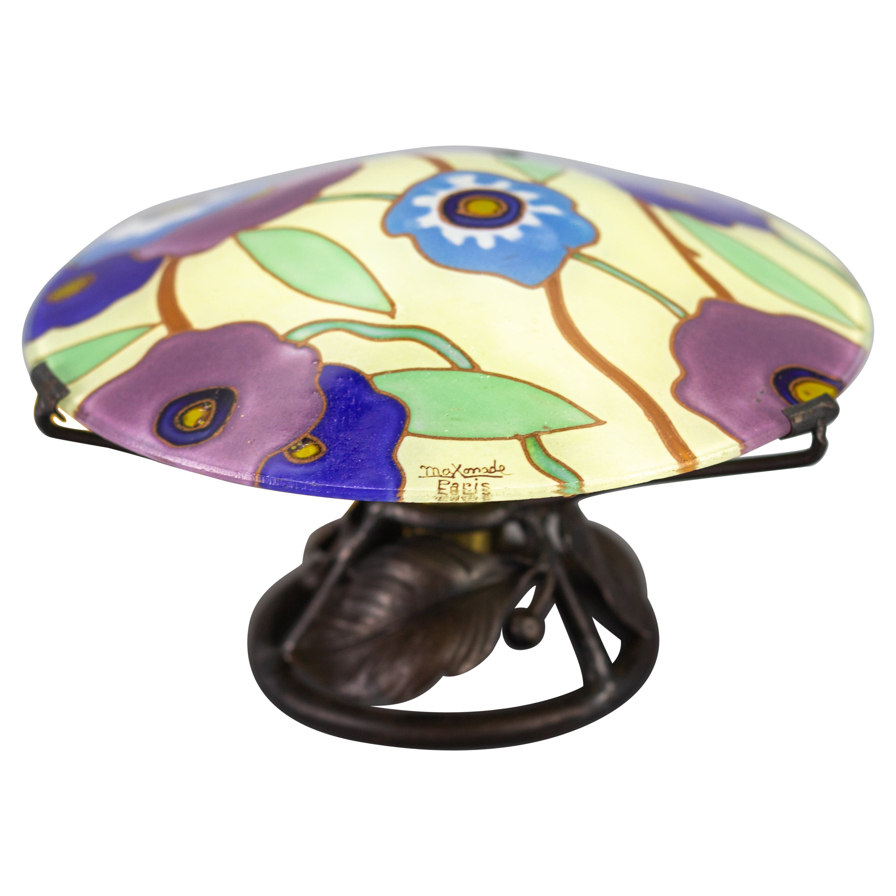 French Art Deco Enameled Glass Table Lamp by Maxonade Verrier D'Art, Paris For Sale