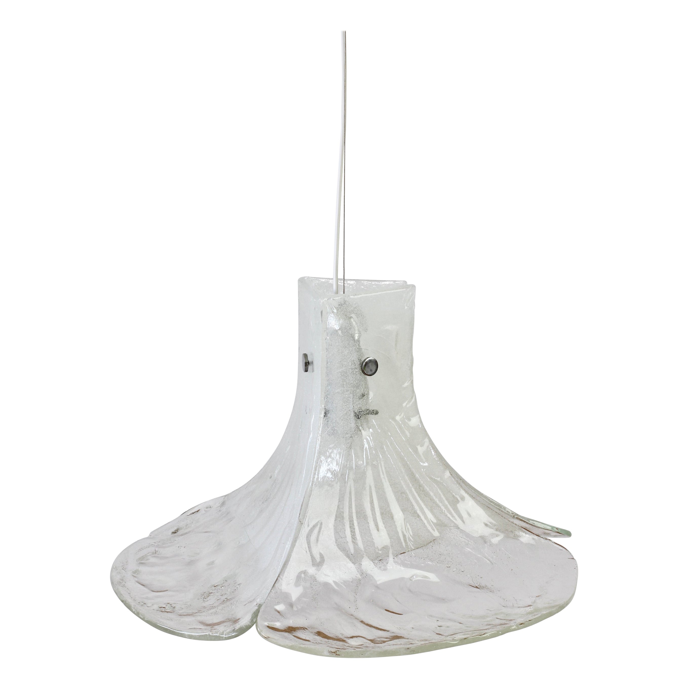 Midcentury Kalmar 'Flower' Petal Mazzega White Murano Glass Pendant Light, 1970s