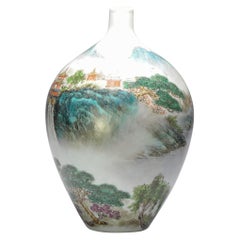 Vintage 20C Chinese Porcelain Landscape Vase China Marked on Base