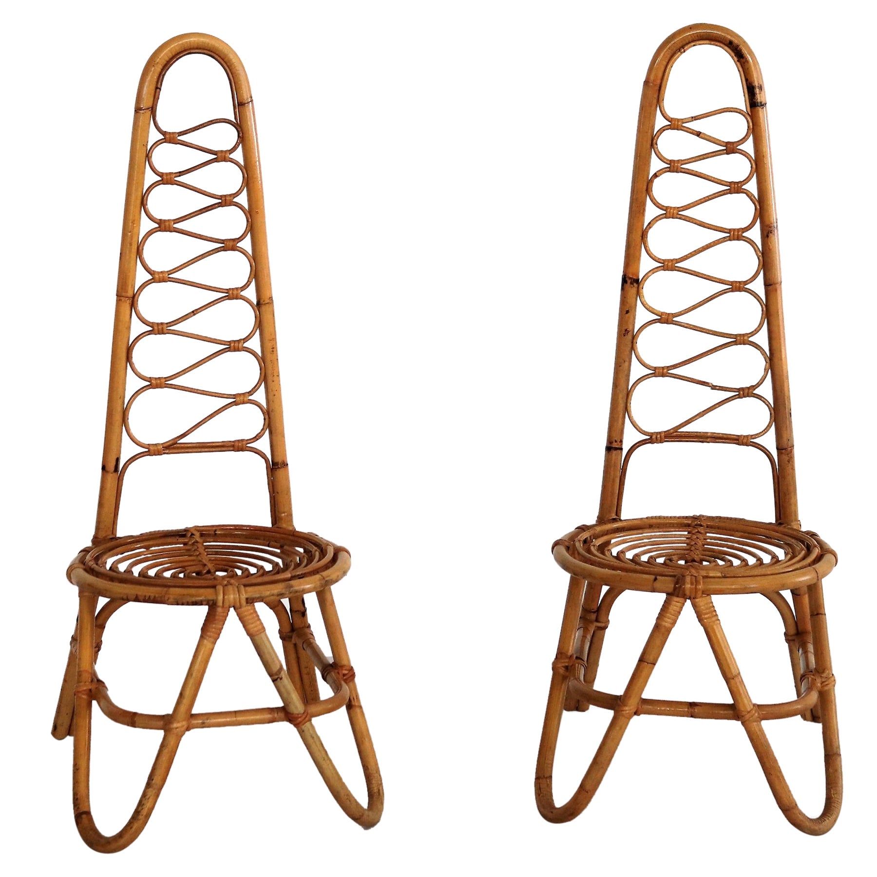 Italian Midcentury Stool or Low Chair in Bamboo, 1950s at 1stDibs