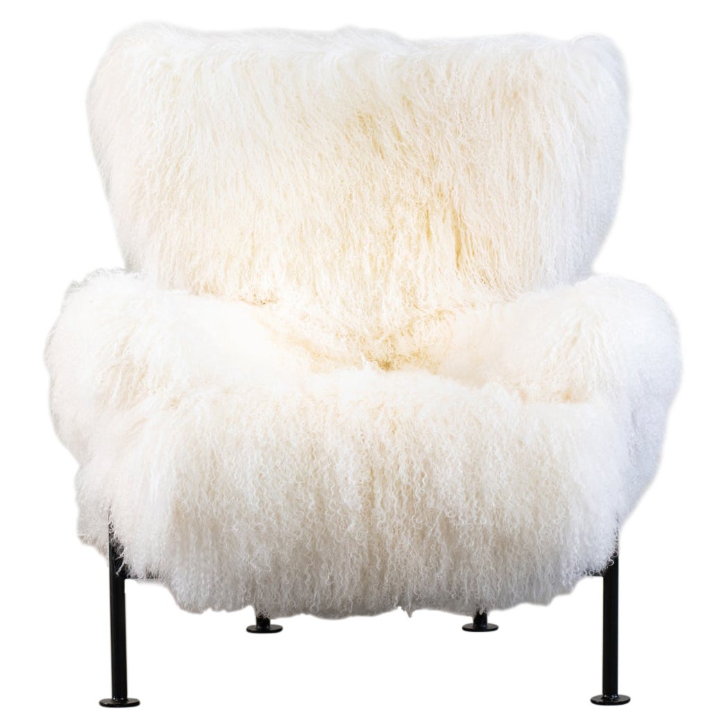 Franco Albini PL19 or Tre Pezzi Armchair in White Mongolian Wool Poggi Italy 