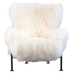 Franco Albini PL19 or Tre Pezzi Armchair in White Mongolian Wool Poggi Italy 