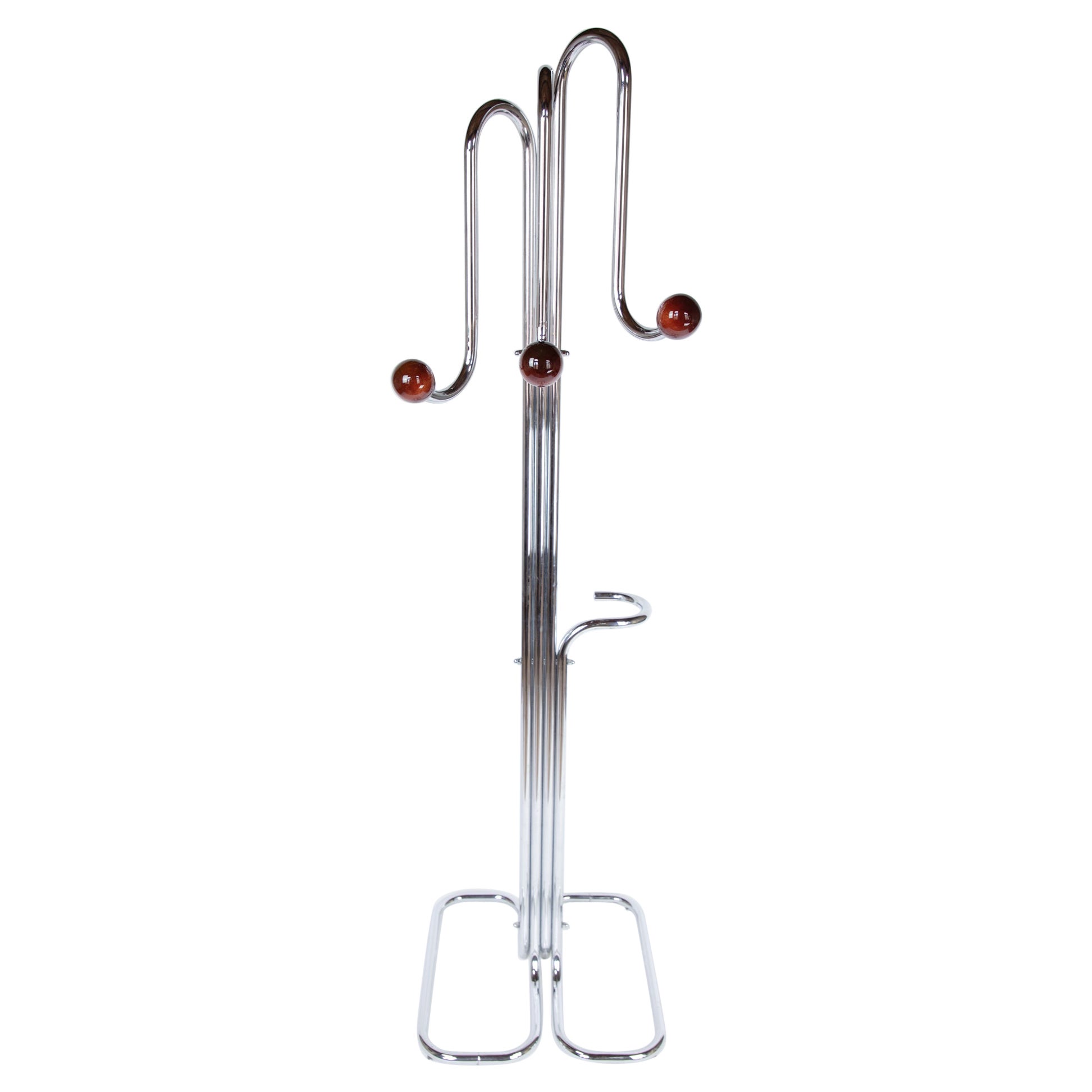 Space Age XL Coat Rack, Chrome Plated, Wooden Spheres, Italy, 1970s