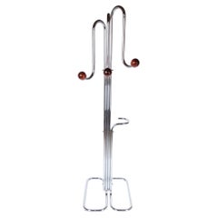  Mid Century Modern XL Coat Rack, Chrome Plated, Wooden Spheres, Italy, 1970s