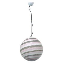 Italian Murano Glass Sphere Chandelier with Pink Concentric Motif, 1980s