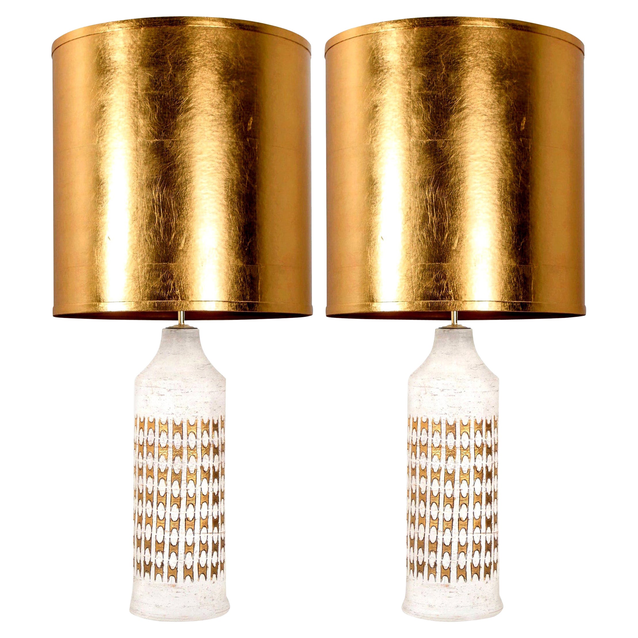 Pair of Bitossi Lamps for Bergboms, with Custom Made Shades by Rene Houben