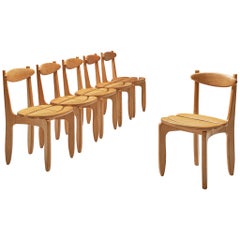 Guillerme & Chambron Set of Six Dining Chairs in Oak