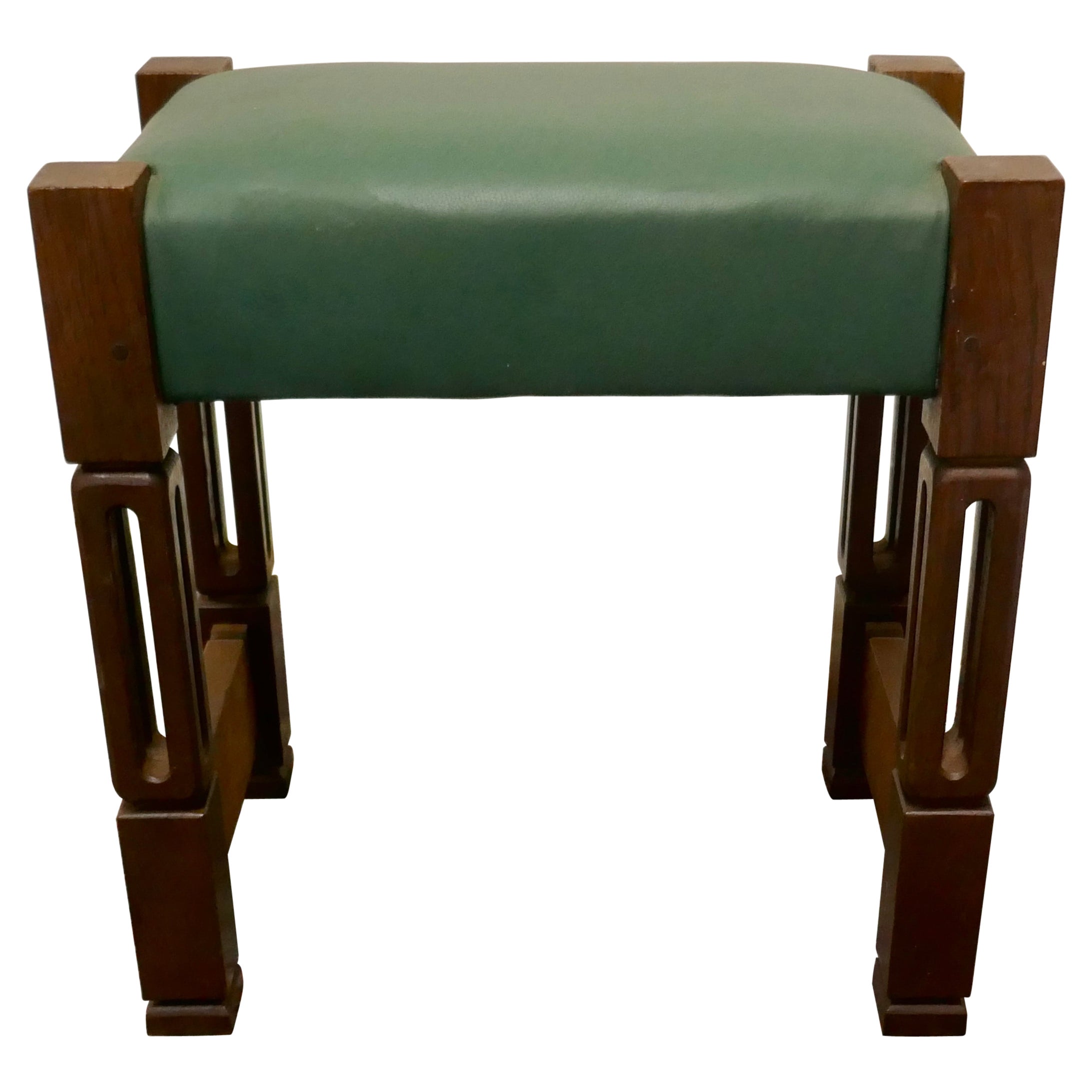 Stylish Arts and Crafts Oak and Leather Stool