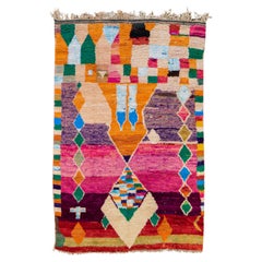 Tapis marocain vintage Boujad en laine berbère géométrique multicolore fait à la main