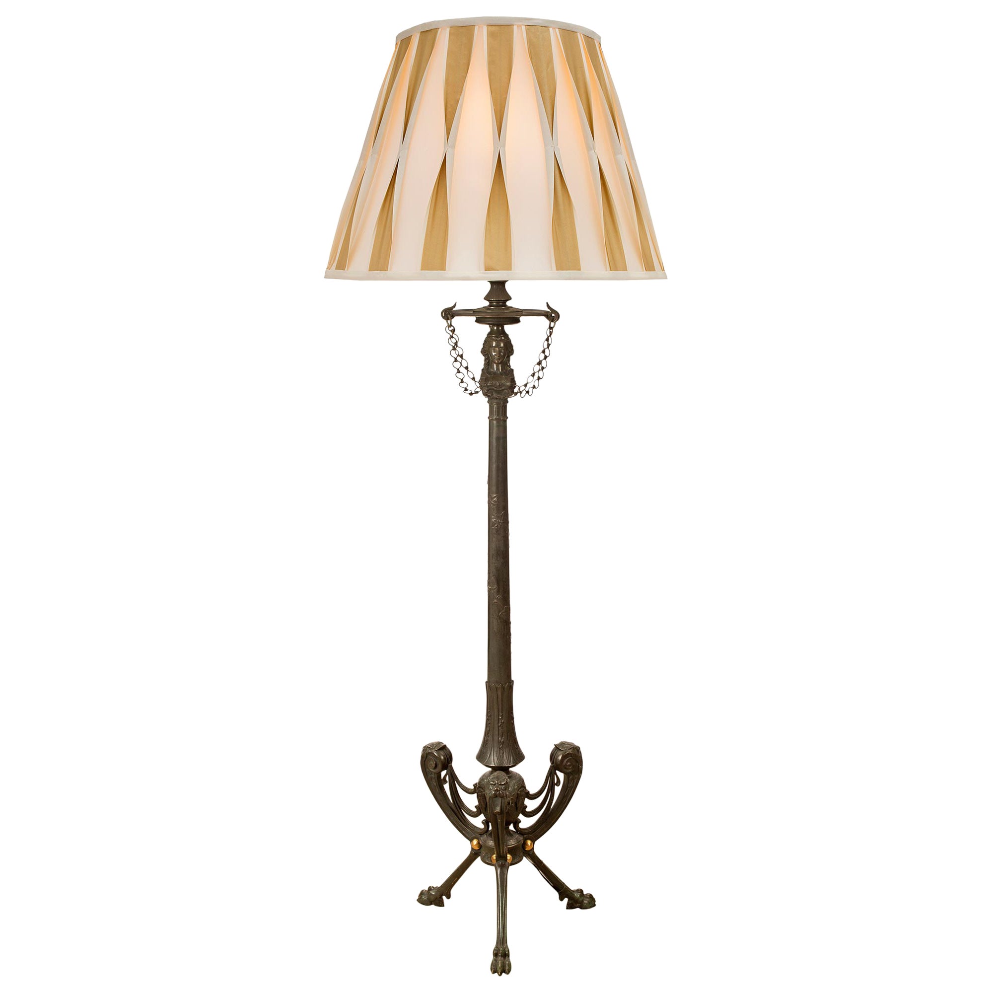 French 19th Century Neoclassical Style Verdigris Bronze and Ormolu Floor Lamp