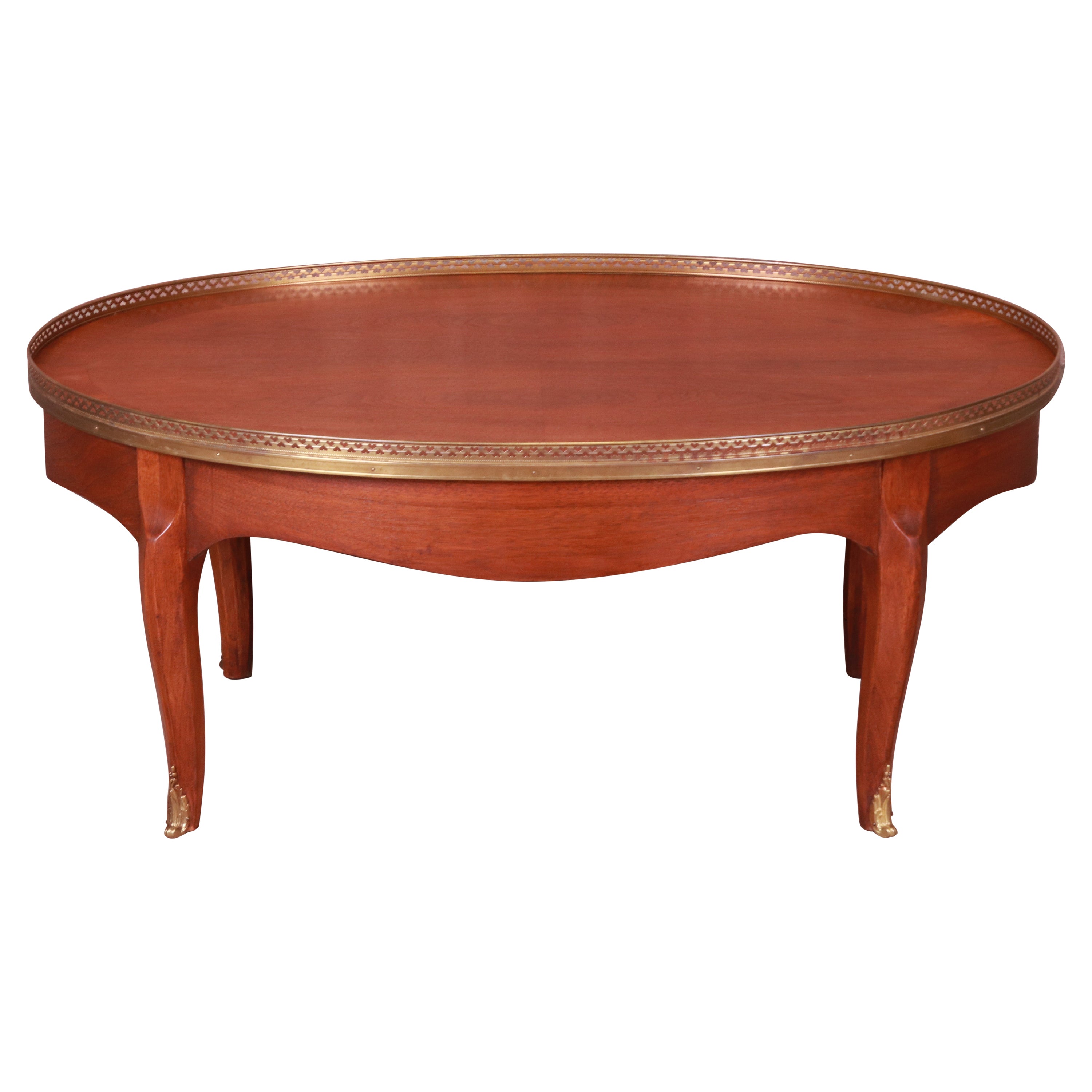 Baker Furniture French Louis XV Mahogany and Brass Coffee Table