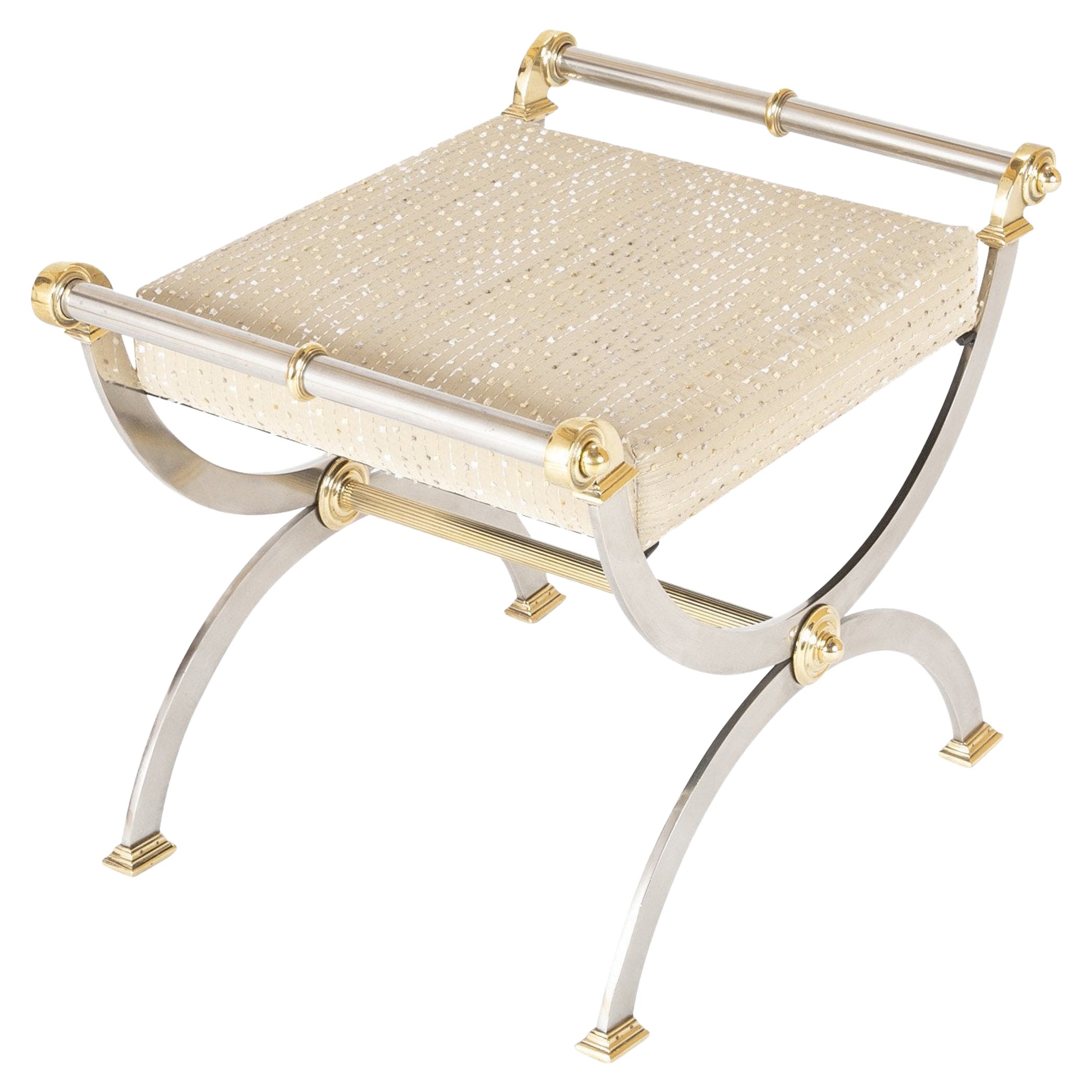 Maison Jansen Attributed Steel and Brass Bench For Sale