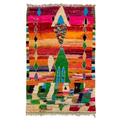 Vintage Boujad Moroccan Handmade Multicolor Berber Wool Rug