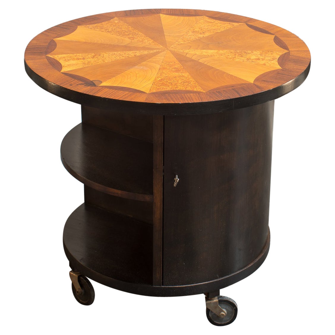 Round Coffee/Side Table with Rosewood, Burl, Jacaranda Inlay, Sweden, 1930s