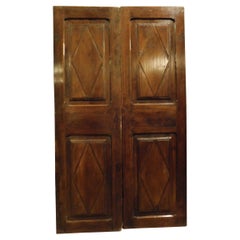 Antique Double Door in Walnut, Carved Lozenges, 18th Century, Italy