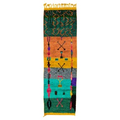 Vintage Boujad Moroccan Handmade Multicolor Geometric Pattern Berber Wool Runner
