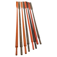 Bali Nautical Wall Art Oar Set Eight Used Paddles Painted Orange Wood, 1950s