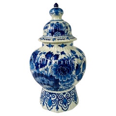 Antique Blue and White Delft Jar Hand-Painted in The Netherlands Mid 20th Century