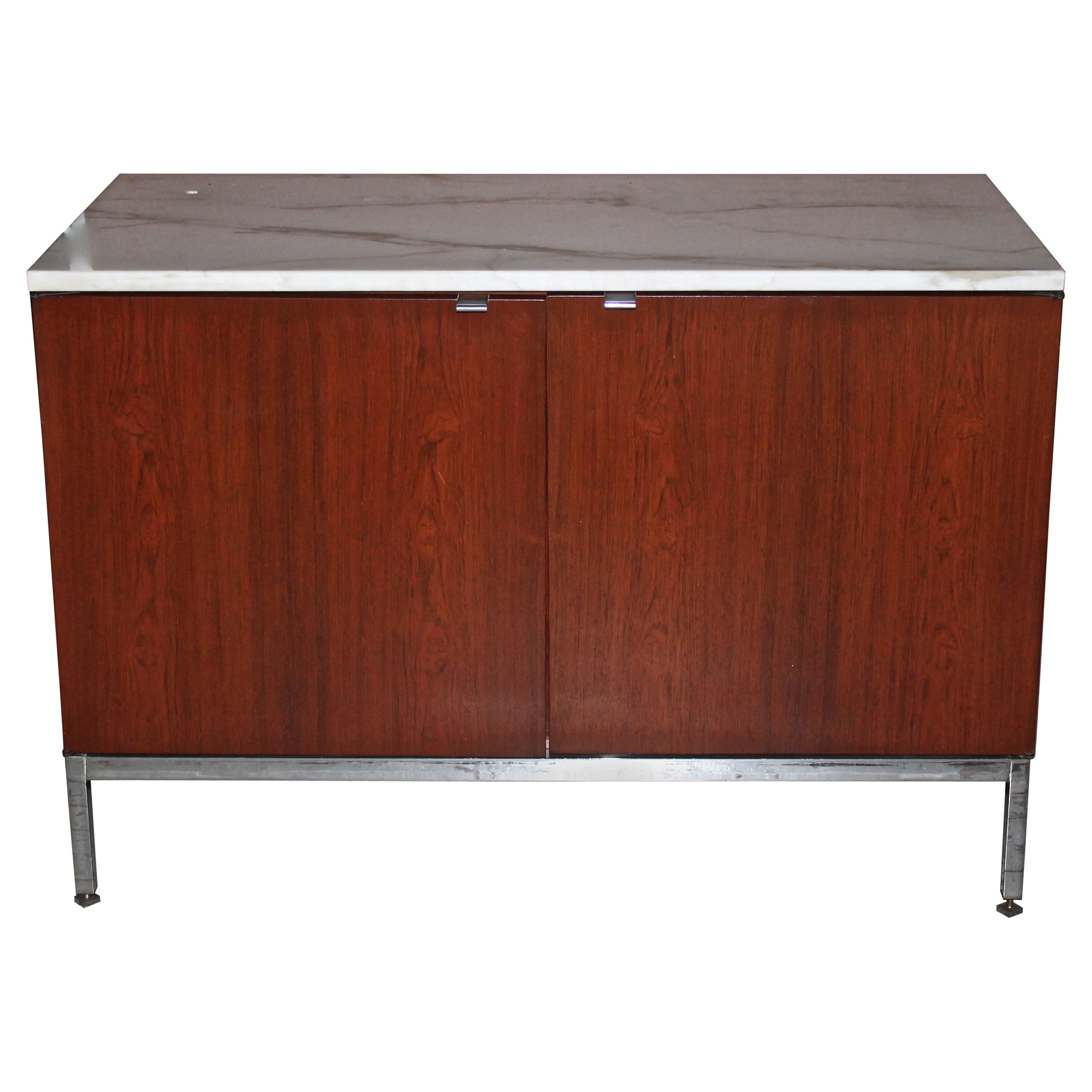 Florence Knoll Two Bay White Marble and Teak Credenza 
