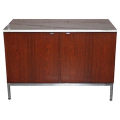 Florence Knoll Two Bay White Marble and Teak Credenza