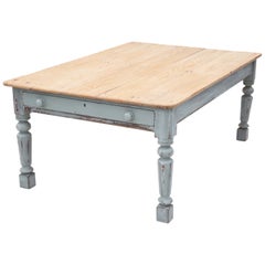 Antique Large Pine Scrub Top Kitchen Dining Table, 19th Century