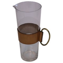 Jarra de agua Latón Cuero Vidrio Original Werkstätte Carl Auböck Viena 1950
