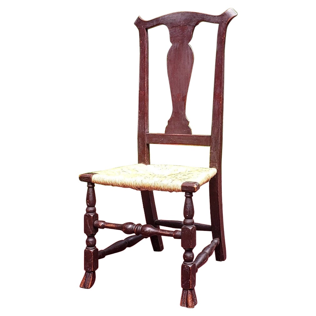 Connecticut Maple Rush Seat Side Chair in Old Red Surface, Circa 1770 For Sale