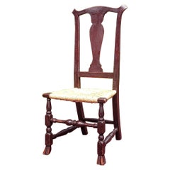 Used Connecticut Maple Rush Seat Side Chair in Old Red Surface, Circa 1770