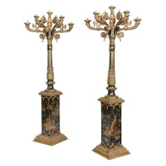 Monumental Pair of French Gilt Bronze and Chinoiserie Painted Torcheres