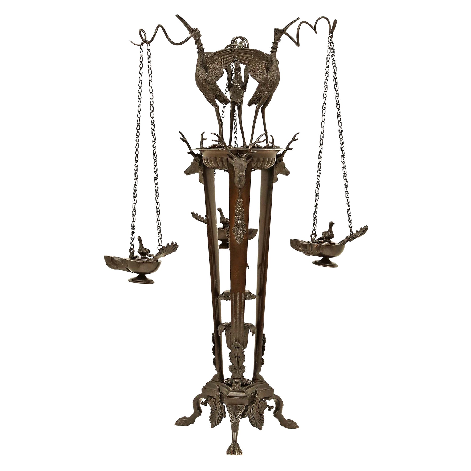 Öllampen aus patinierter Bronze im Renaissance-Stil des 19. Jahrhunderts auf Ständer, Frankreich im Angebot