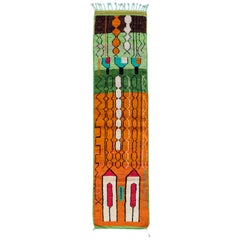 Vintage Boujad Moroccan Green and Orange Handmade Geometric Berber Wool Runner