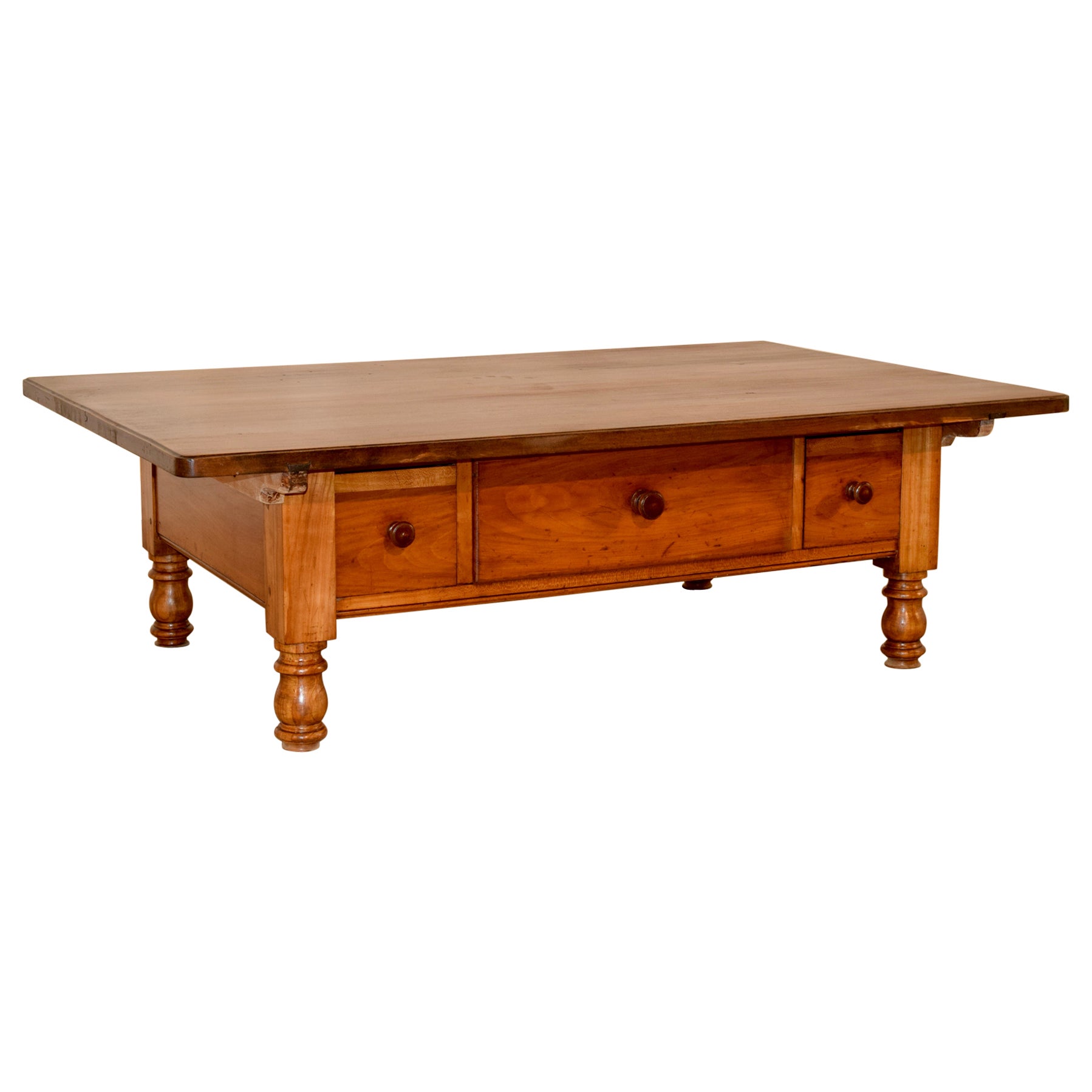18th Century Swiss Cherry Coffee Table with Three Drawers For Sale